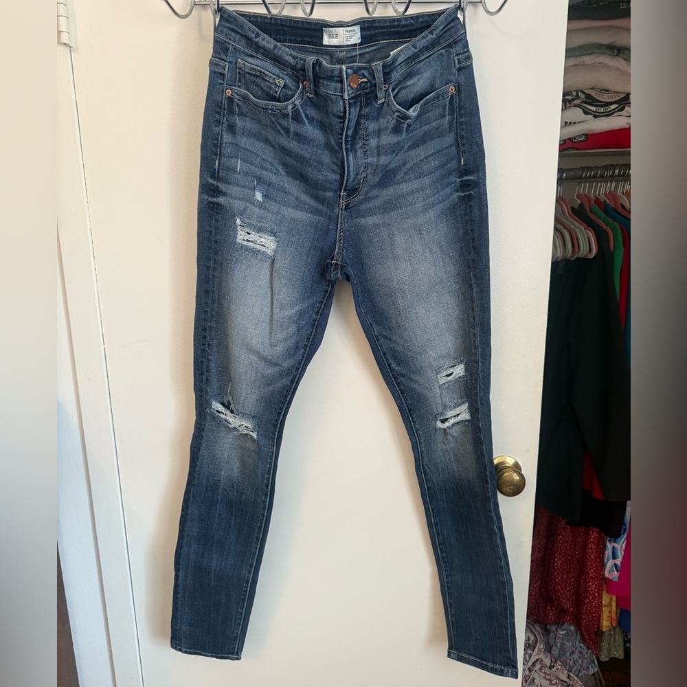 BKE Parker Dark Blue Distressed Skinny Jeans